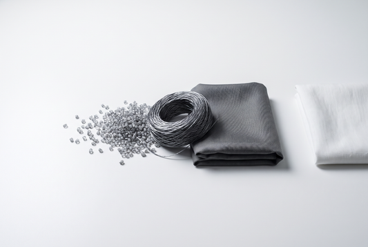 Recycled plastic pellets, synthetic yarn and polyester fabric