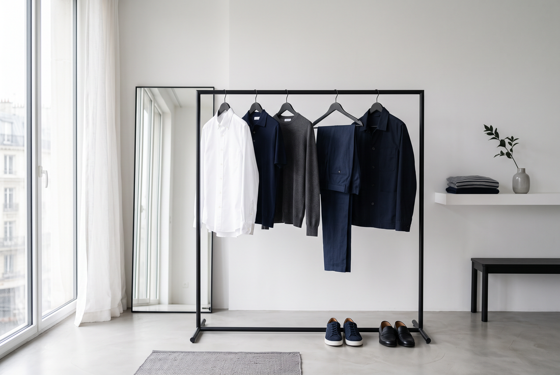Minimal men’s capsule wardrobe in natural fibres