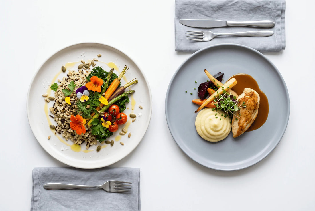 Éditorial culinaire raffiné illustrant un choix entre deux menus