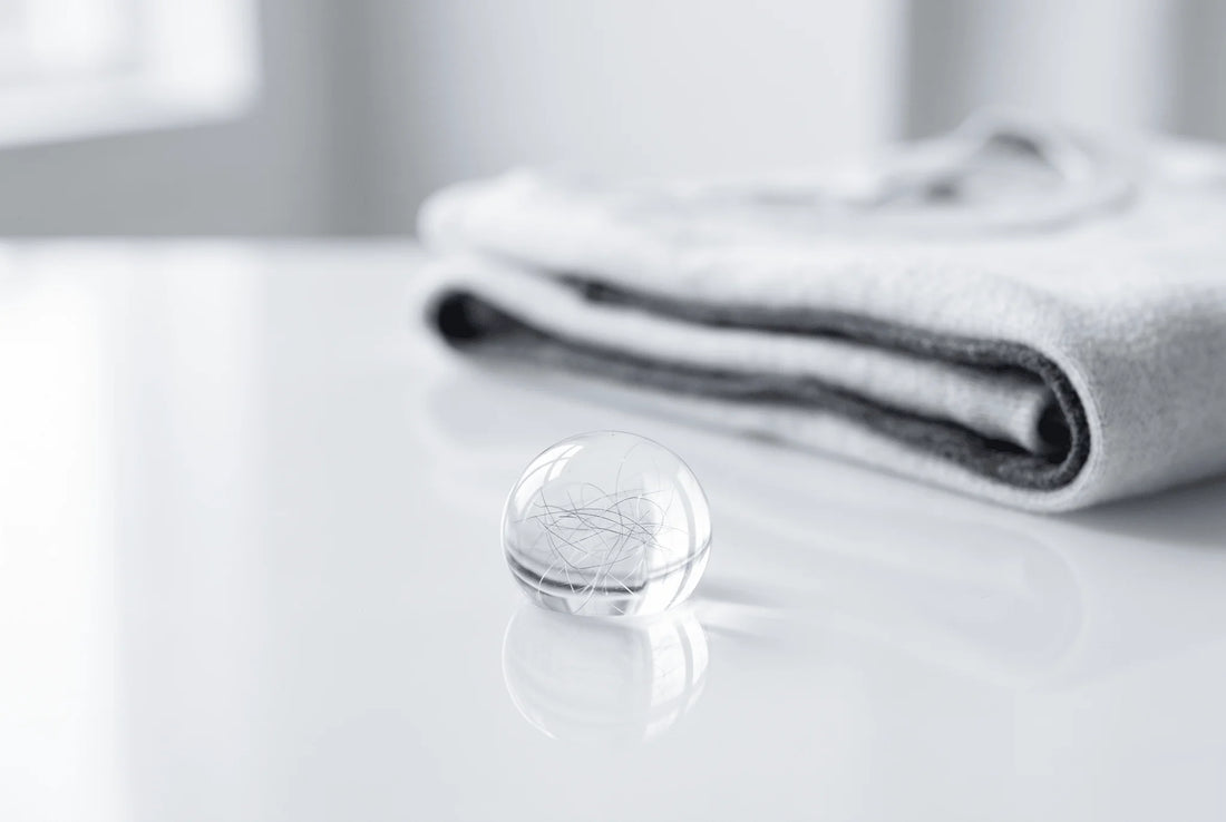 Textile Mikrofasern in klaren Wassertropfen