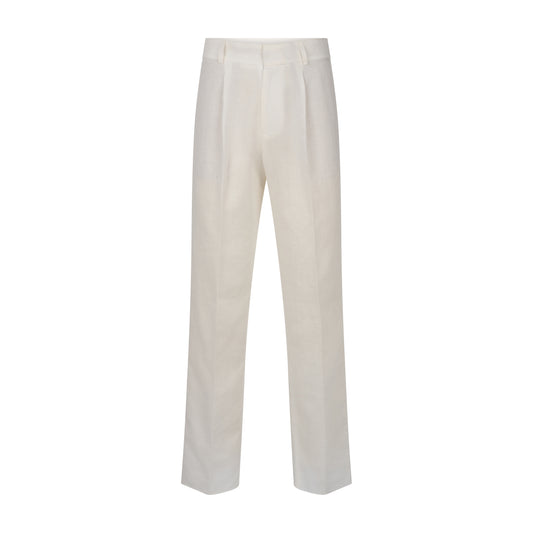 White Linen Pleated Pants | White Pleated Pants | Erverte Paris