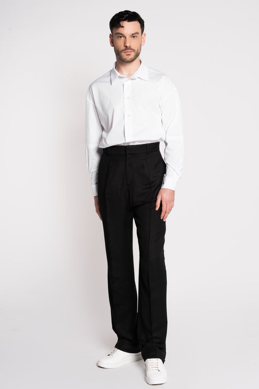 French-Made Thick Cold Wool Pleated High-Waisted Pants