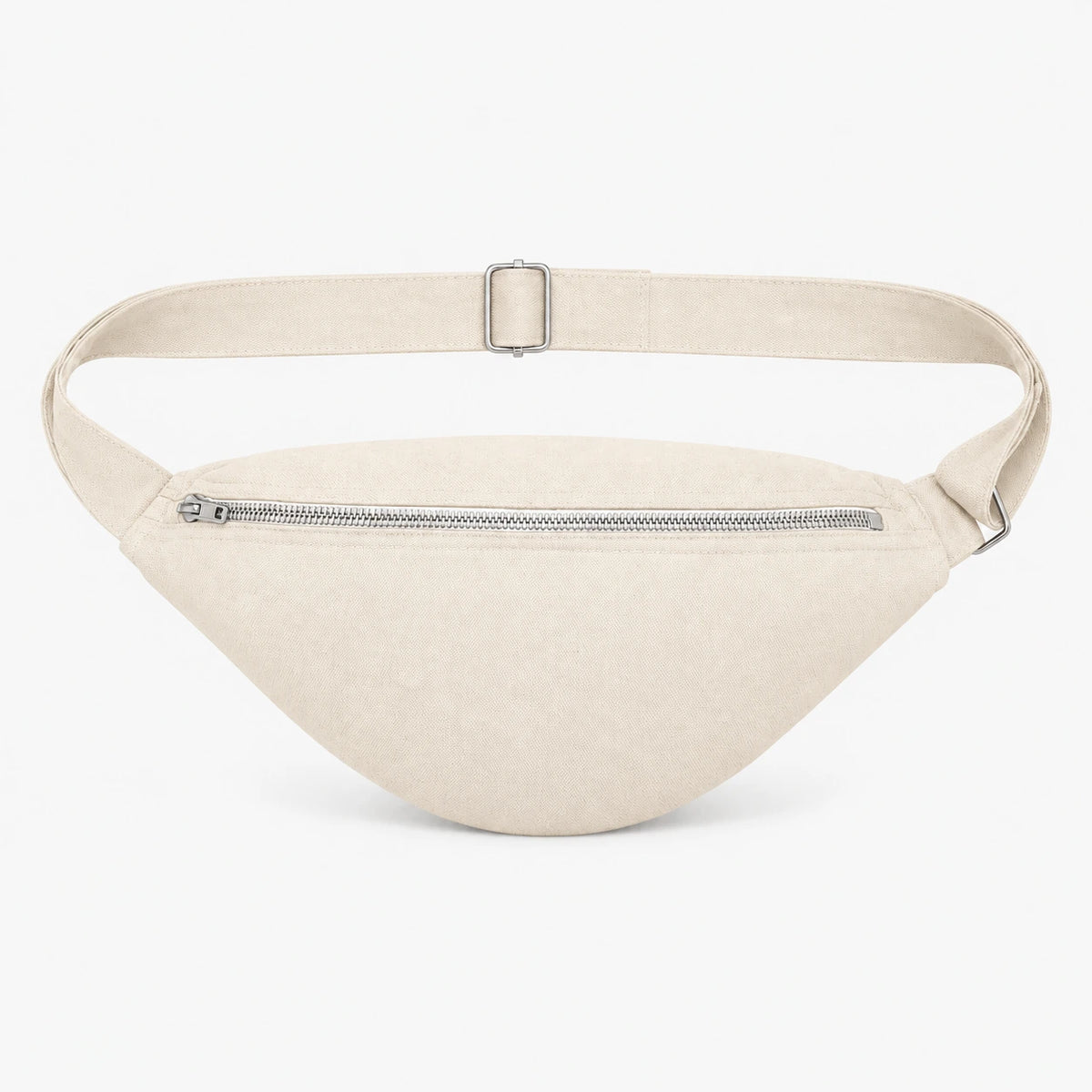 L’Essentiel Gürteltasche aus recycelter Baumwolle in Natur, Vorderansicht mit Metallreißverschluss, hergestellt in Frankreich – ERVERTE Paris