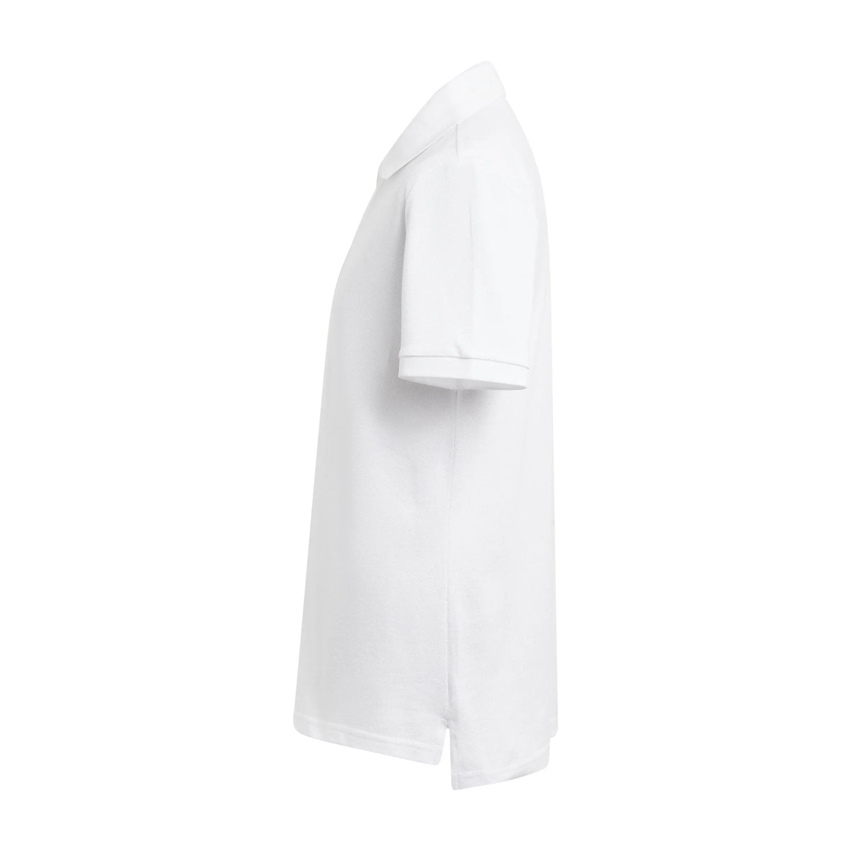 White organic cotton polo, side worn view – ERVERTE Paris