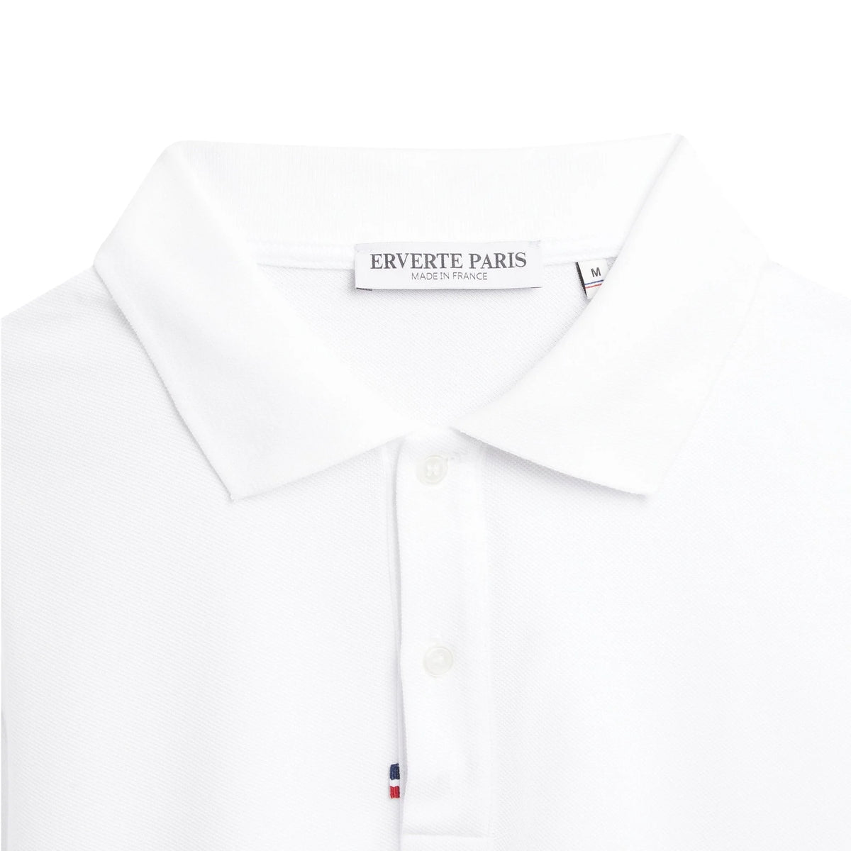 White organic cotton polo, collar and fabric detail – ERVERTE Paris