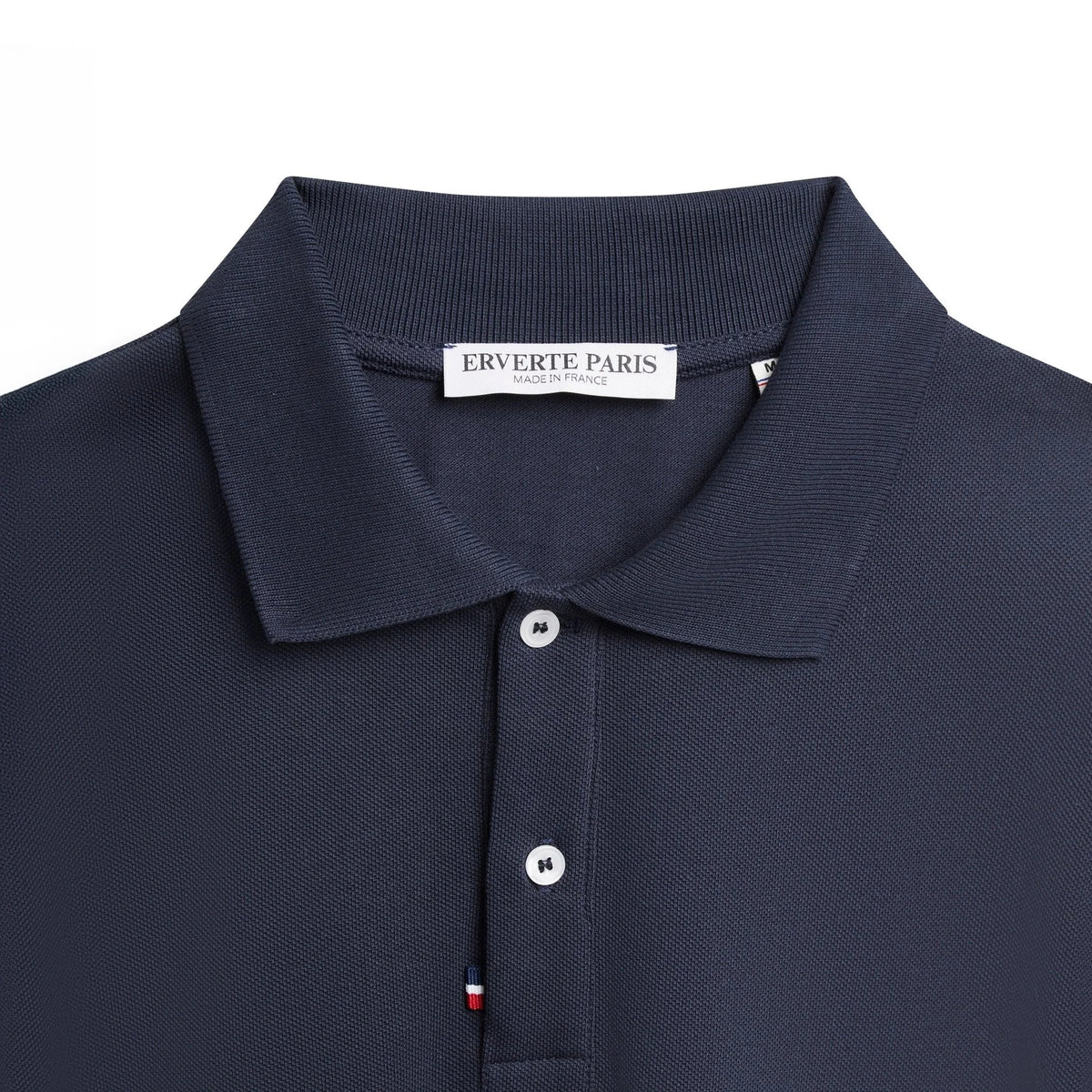 Polo bleu marine en coton biologique, fabriqué en France – ERVERTE Paris